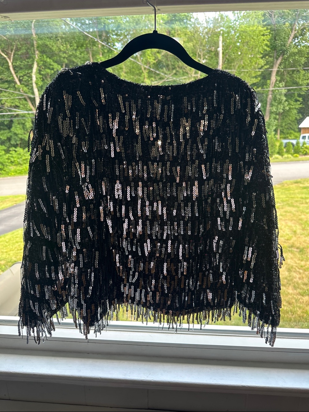Zara Black Sequin Fringe Top - Picture 3 of 5